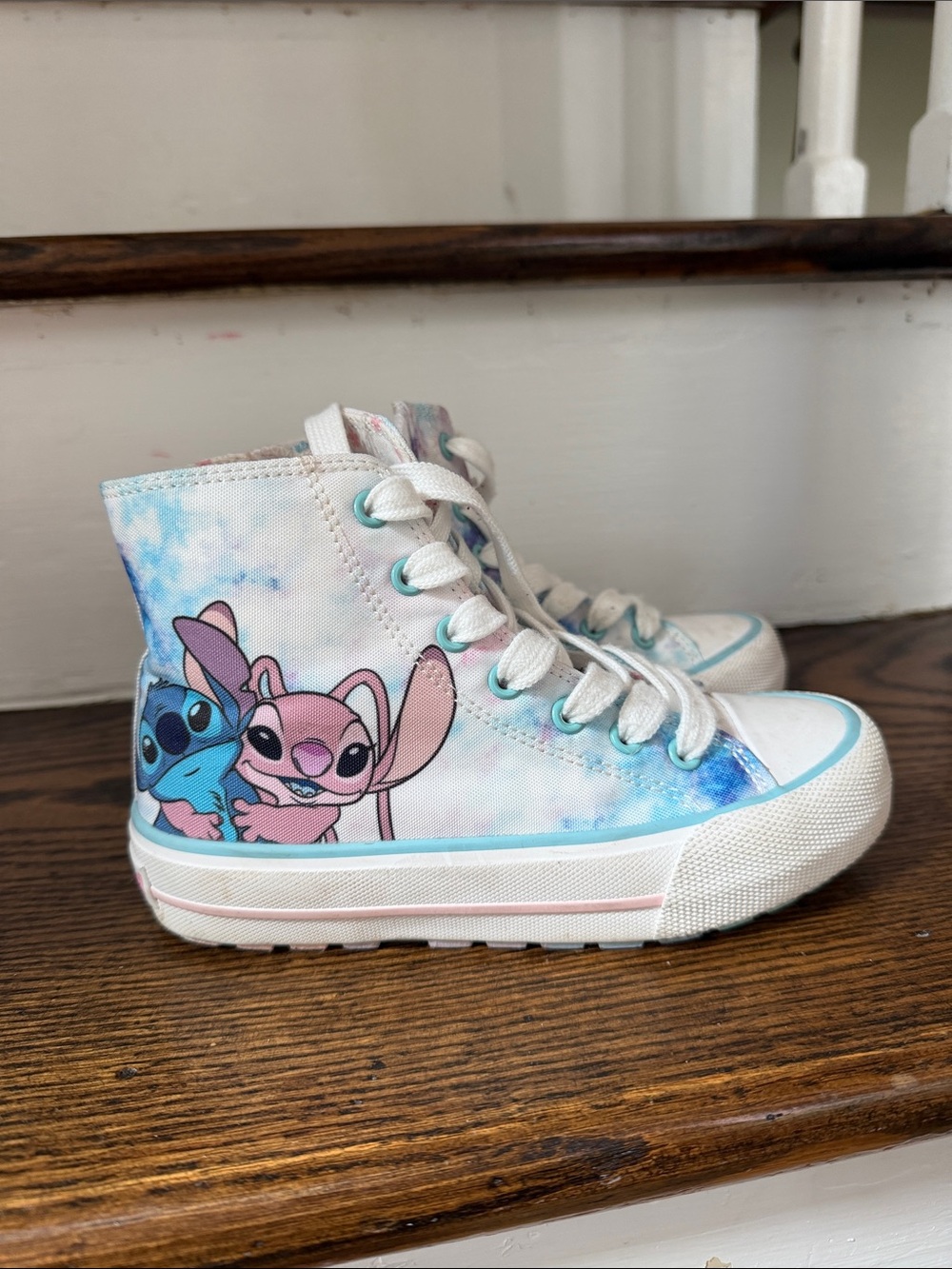 next Kids High-Top Sneakers with Blue & Pink Stitch Character Art